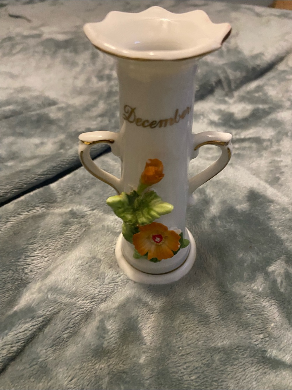 Decorative White Porcelain Bud Vase with Orange Floral Accents